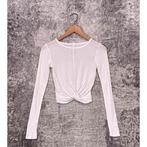 ALO Top XS Womens White Cover Long Sleeve Cropped Twist Front